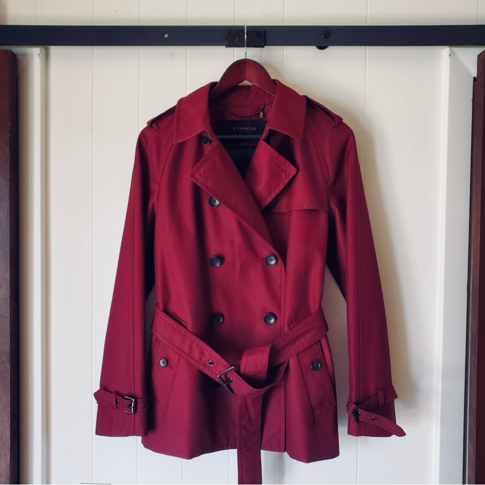 Classic Coach Short Trench Coat Oxblood Medium - Picture 3 of 15